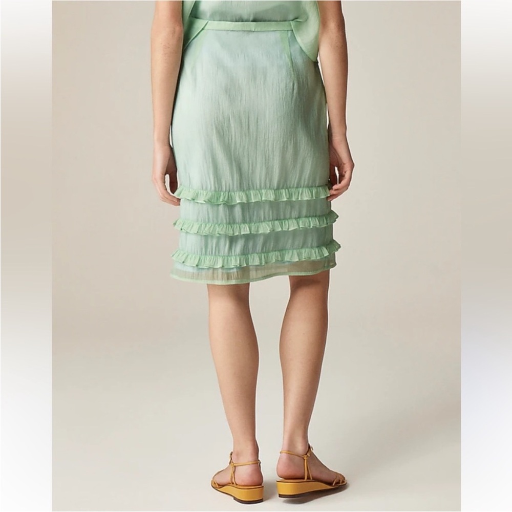 J Crew Skirt 8 Sheer Crinkled Ruffle-Trim Slip Green - Picture 6 of 12